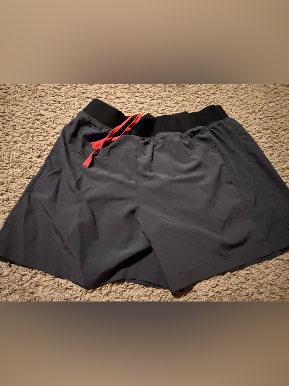Men's Black Athletic Shorts with Red Drawstring